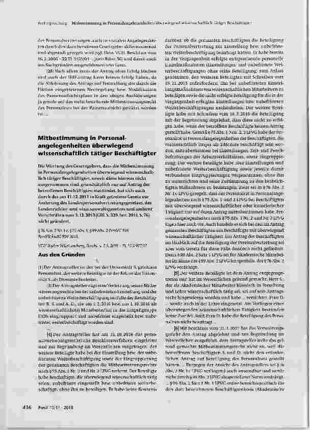 Vorschauseite 1: Mitbestimmung in Personalangelegenheiten überwiegend wissenschaftlich tätiger Beschäftigter