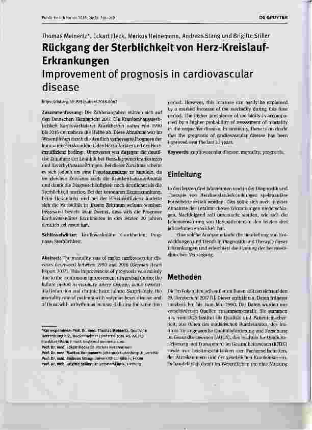 Vorschauseite 1: Rückgang der Sterblichkeit von Herz-Kreislauf- Erkrankungen Improvement of prognosis in cardiovascular disease