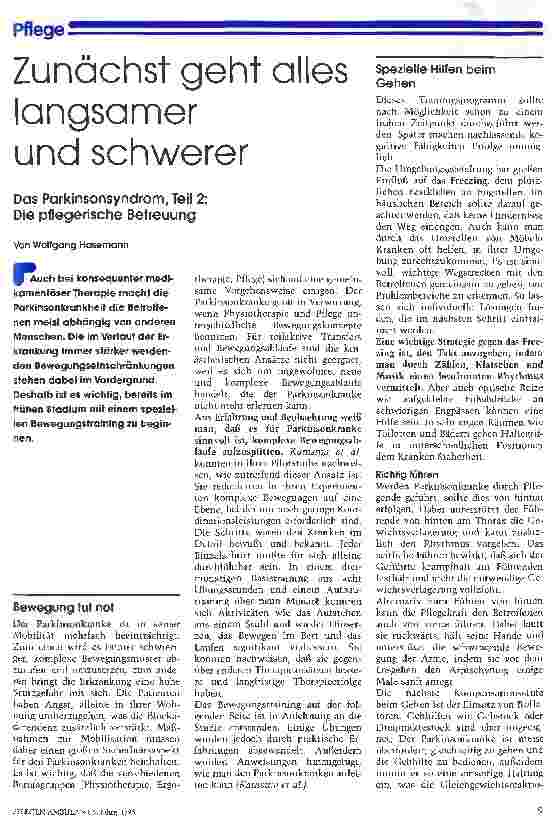 Vorschauseite 1: Zunächst geht alles langsamer und schwerer Das Parkinsonsyndrom, Teil 2: Die pflegerische Betreuung