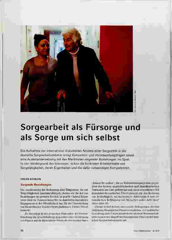 Vorschauseite 1: Sorgearbeit als Fürsorge und als Sorge um sich selbst