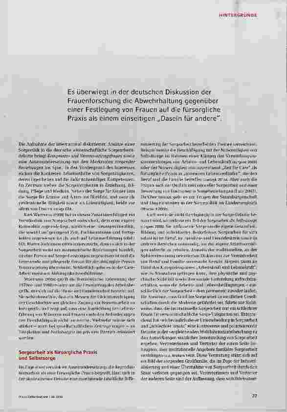 Vorschauseite 2: Sorgearbeit als Fürsorge und als Sorge um sich selbst