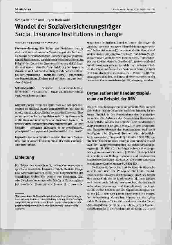 Vorschauseite 1: Wandel der Sozialversicherungsträger Social Insurance Institutions in change