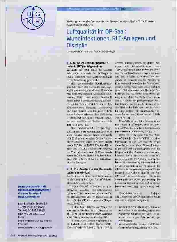 Vorschauseite 1: Luftqualität im OP-Saal: Wundinfektionen, RLT-Anlagen und Disziplin