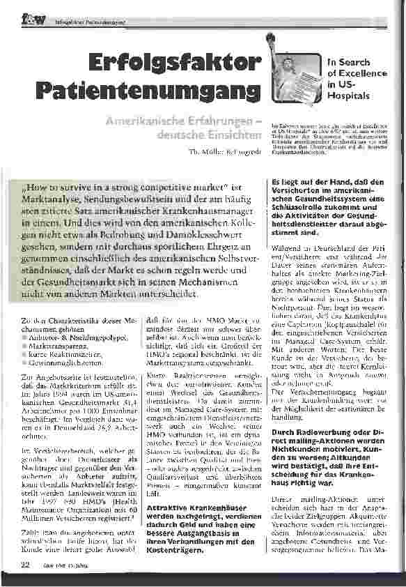 Vorschauseite 1: Erfolgsfaktor Patientenumgang Amerikanische Erfahrungen - deutsche Einsichten