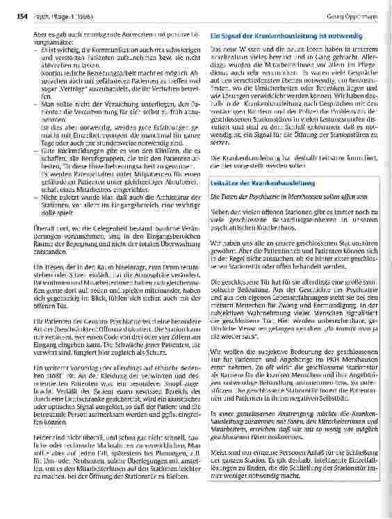 Vorschauseite 2: Offene Türen in der Psychiatrie - ein Wagnis? Ein Signal der Krankenhausleitung ist notwendig