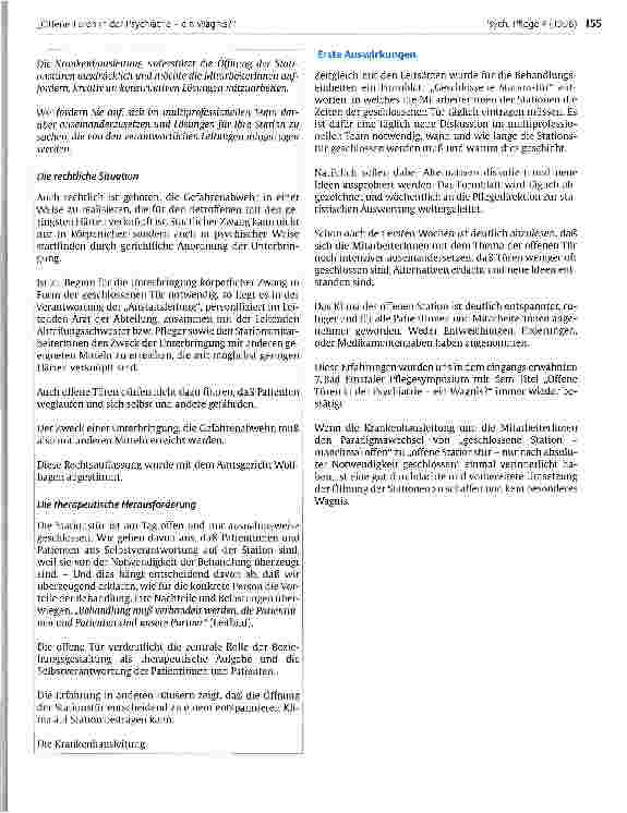 Vorschauseite 3: Offene Türen in der Psychiatrie - ein Wagnis? Ein Signal der Krankenhausleitung ist notwendig