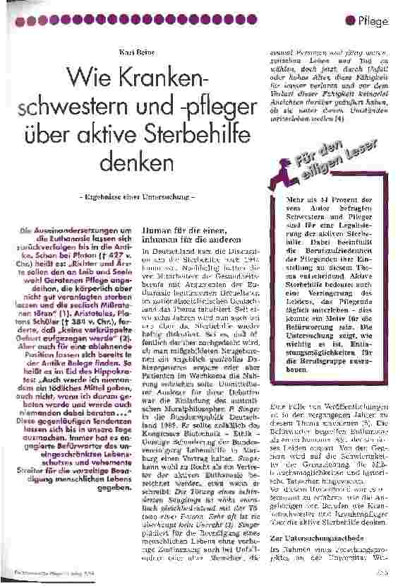 Vorschauseite 1: Wie Krankenschwestern und -pfleger über aktive Sterbehilfe denken Ergebnisse einer Untersuchung