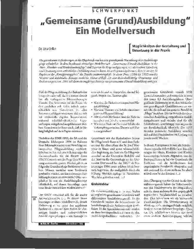 Vorschauseite 1: Gemeinsame (Grund-)Ausbildung - Ein Modellversuch Möglichkeiten der Gestaltung und Umsetzung in der Praxis