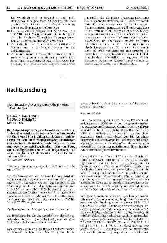 Vorschauseite 1: Arbeitssuche; Ausländsaufenthalt; Einreise; Unionsbürger