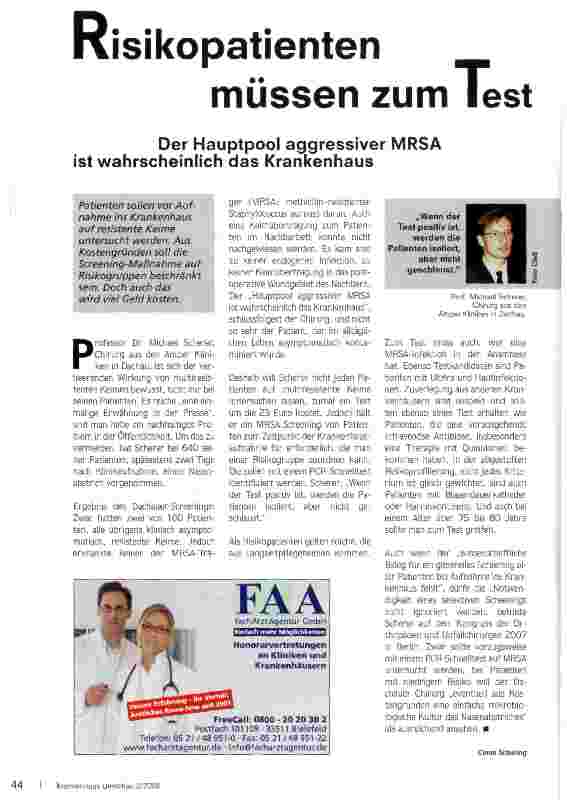 Vorschauseite 1: Risikopatienten müssen zum Test