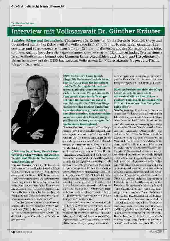 Vorschauseite 1: Interview mit Volksanwalt Dr. Günther Kräuter