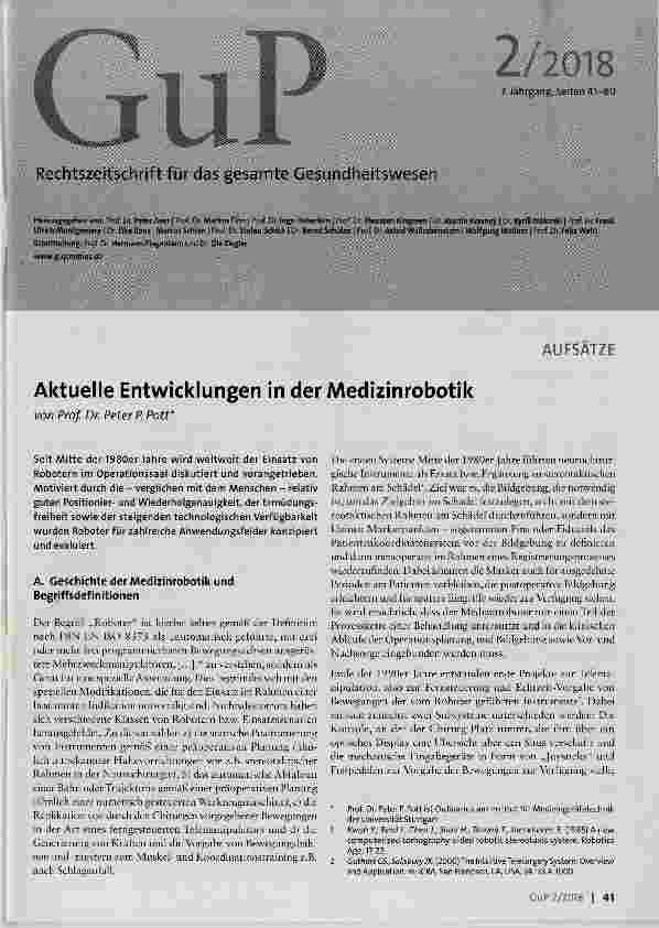 Vorschauseite 1: Aktuelle Entwicklungen in der Medizinrobotik