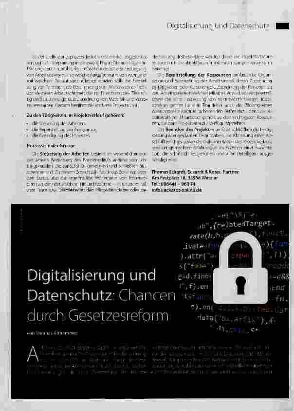 Vorschauseite 1: Digitalisierung und Datenschutz: Chancen durch Gesetzesreform