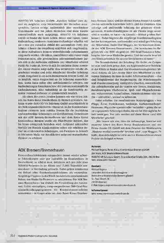 Vorschauseite 3: Computerschulungsmodul der besonderen Art im Rotes Kreuz Krankenhaus BremenVirtuelle 3D-Hygienewelten: realitätsnah, praxistauglich, zeitgemäß