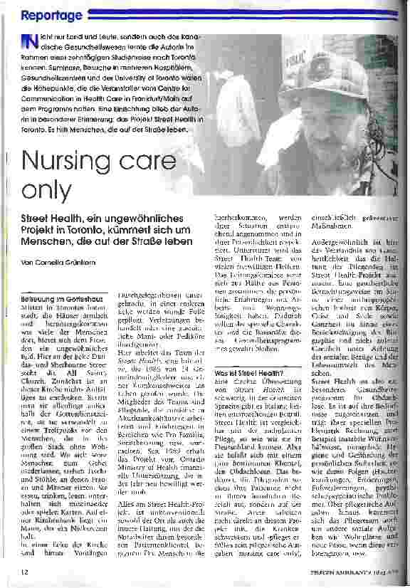 Vorschauseite 1: Nursing care only Street Health, ein ungewöhnliches Projekt in Toronto