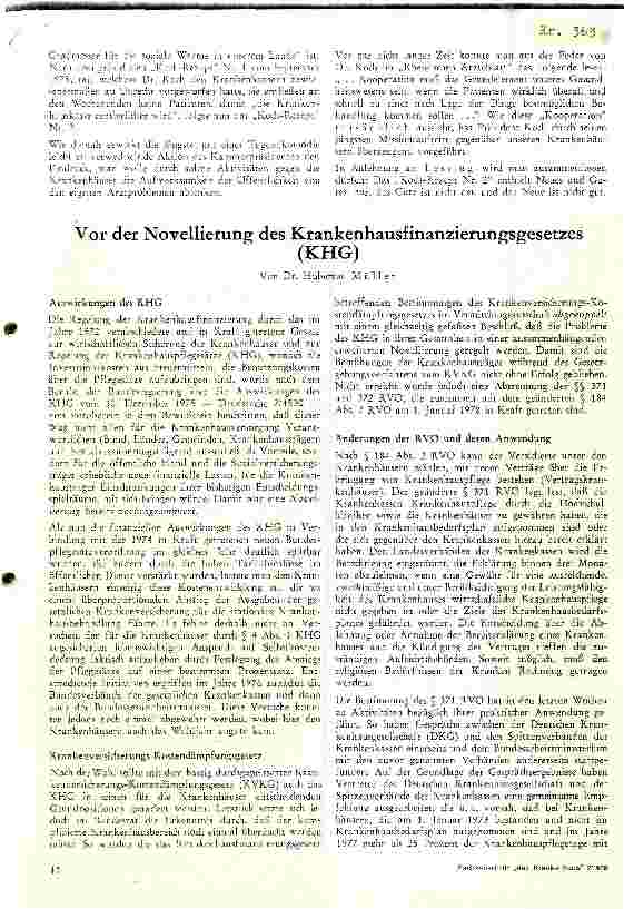 Vorschauseite 1: Vor der Novelierung des KHG