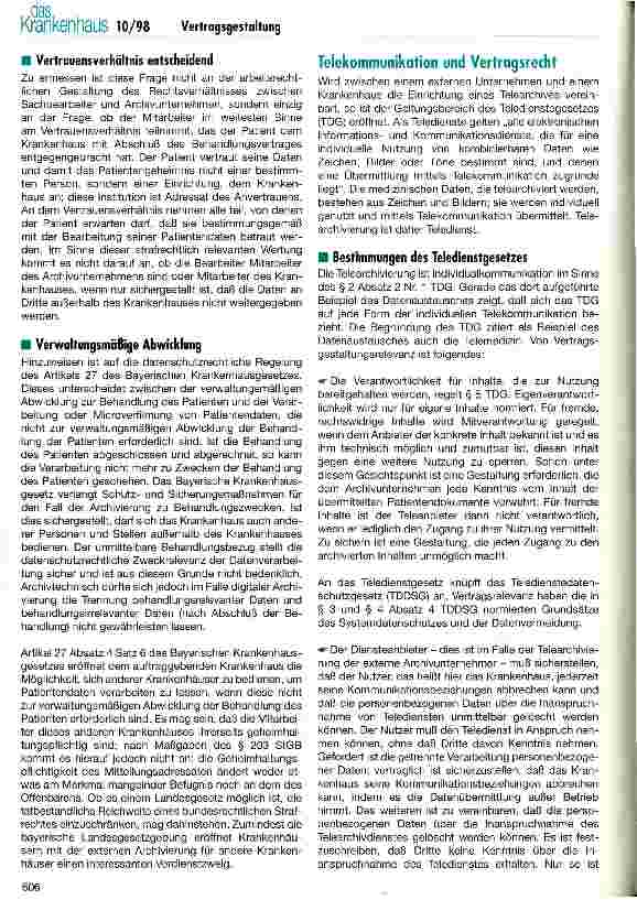 Vorschauseite 5: Krankenhaus und externes Archivierungsunternehmen Aspekte der Vertragsgestaltung