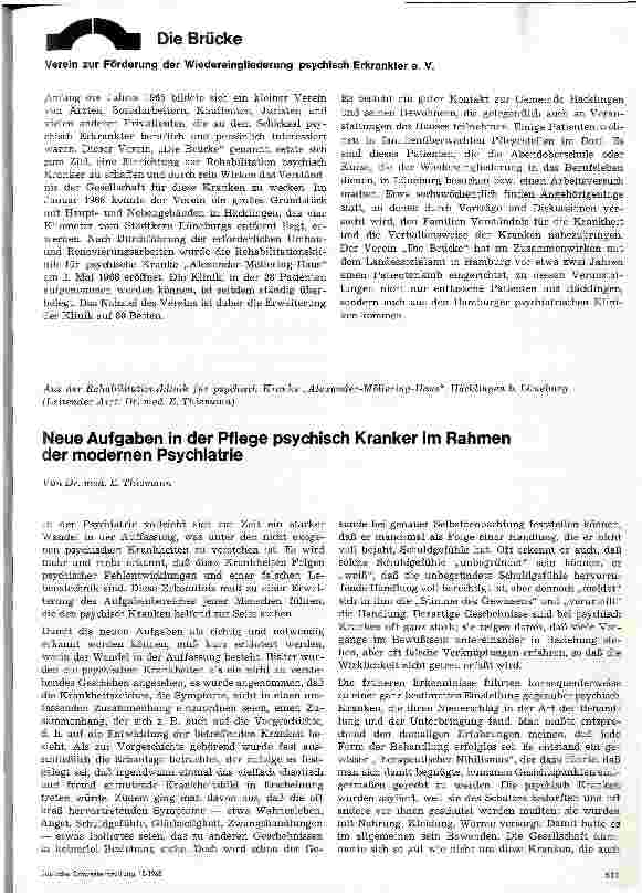 Vorschauseite 1: Neue Aufgaben in der Pflege psychisch Kranker im Rahmen der modernen Psychiatrie