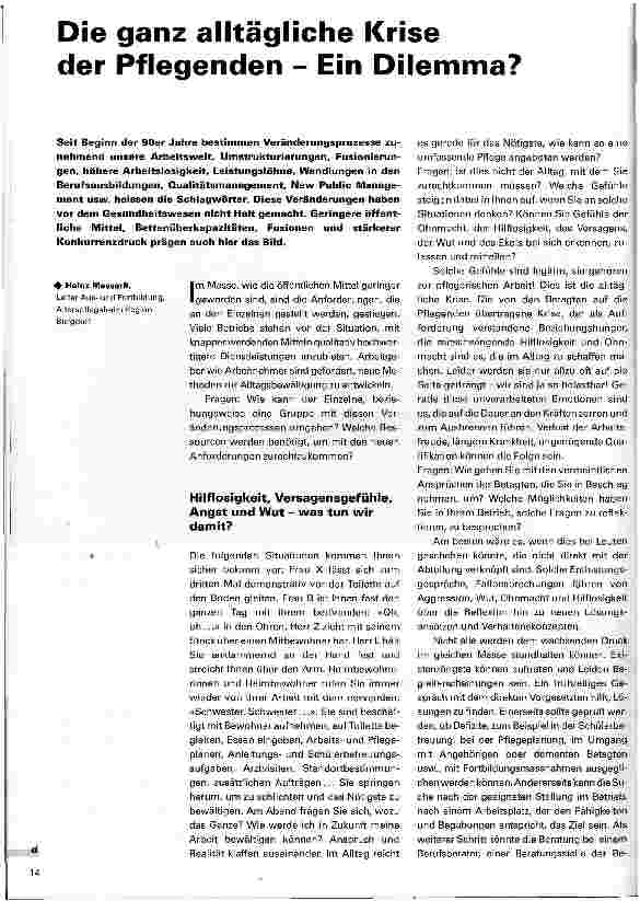 Vorschauseite 1: Die ganz alltägliche Krise der Pflegenden - Ein Dilemma?