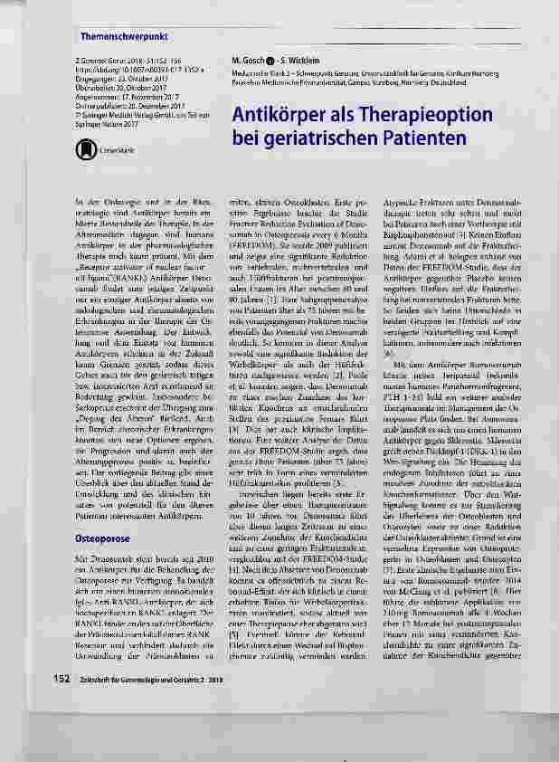 Vorschauseite 1: Antikörper als Therapieoption bei geriatrischen Patienten