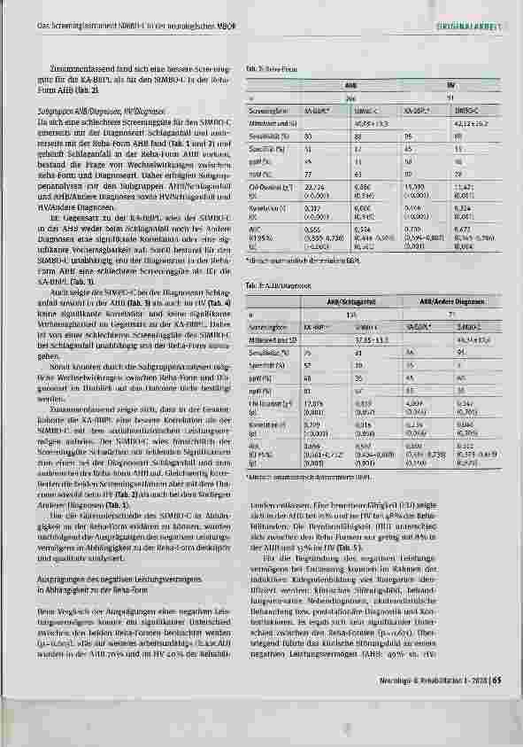 Vorschauseite 5: Vergleich einer klinisch-anamnestisch determinierten BBPL mit dem Screeninginstrument SIMBO-C im Hinblick auf das Outcome in der neurologischen MBOR