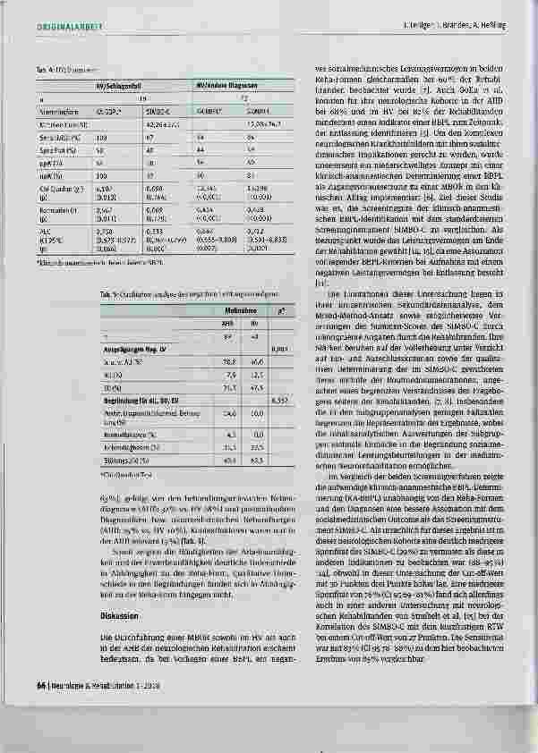 Vorschauseite 6: Vergleich einer klinisch-anamnestisch determinierten BBPL mit dem Screeninginstrument SIMBO-C im Hinblick auf das Outcome in der neurologischen MBOR