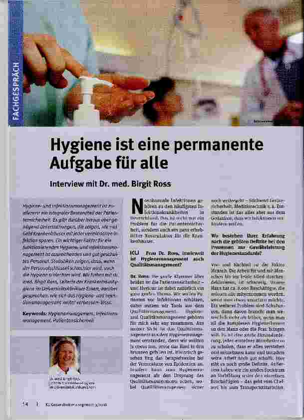 Vorschauseite 1: Hygiene ist eine permanente Aufgabe für alle