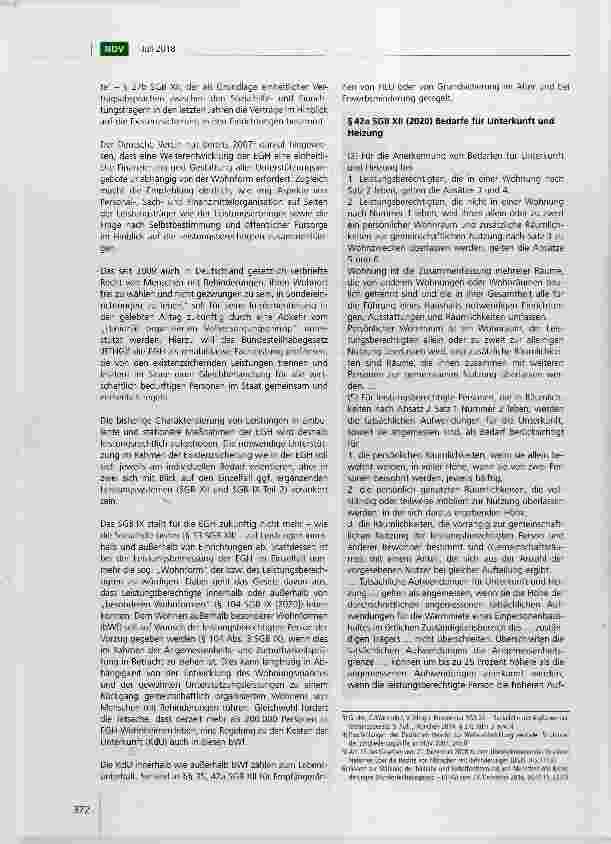 Vorschauseite 2: Die Finanzierung der Unterkunftskosten in „besonderen Wohnformen nach dem BTHG: Existenzsicherungsoder Teilhabeleistung? Teil 1