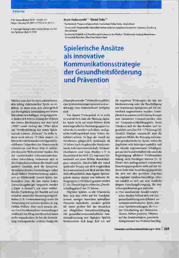 Vorschauseite 1: Spielerische Ansätze als innovative Kommunikationsstrategie der Gesundheitsförderung und Prävention