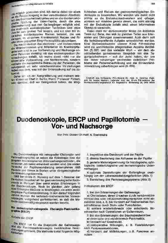 Vorschauseite 1: Duodenoskopie, ERCP und Papillotomie Vorund Nachsorge