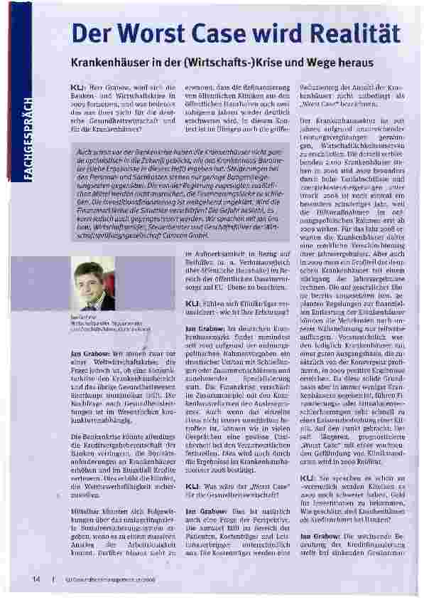Vorschauseite 1: Der Worst Case wird Realität Krankenhäuser in der (Wirtschafts-)Krise und Wege heraus
