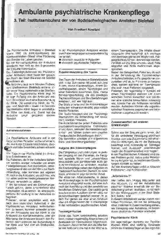 Vorschauseite 1: Ambulante pyschiatrische Krankenpflege // 3. Teil: Institutsambulanz der von Bodelschwinghschen Anstalten Bielefeld
