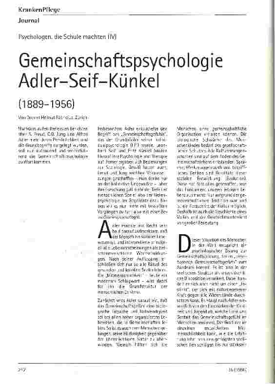 Vorschauseite 1: Gemeinschaftspsychologie Adler-Seif-Künkel (1889-1956) Psychologen, die Schule machten (IV)