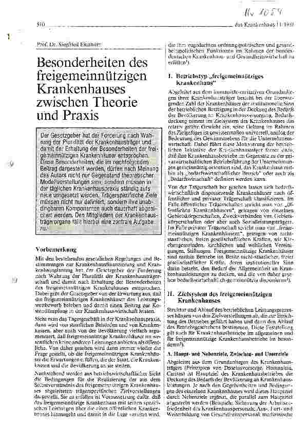 Vorschauseite 1: Besonderheiten des freigemeinnützigen Krankenhauses zwischen Theorie und Praxis