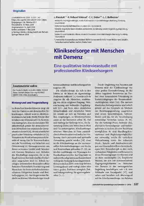 Vorschauseite 1: Klinikseelsorge mit Menschen mit Demenz