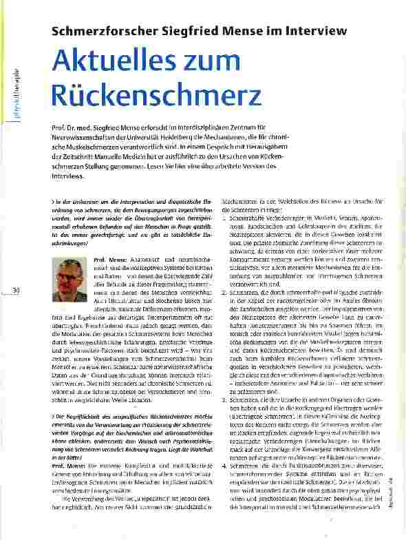 Vorschauseite 1: Schmerzforscher Siegfried Mense im Interview Aktuelles zum Rückenschmerz