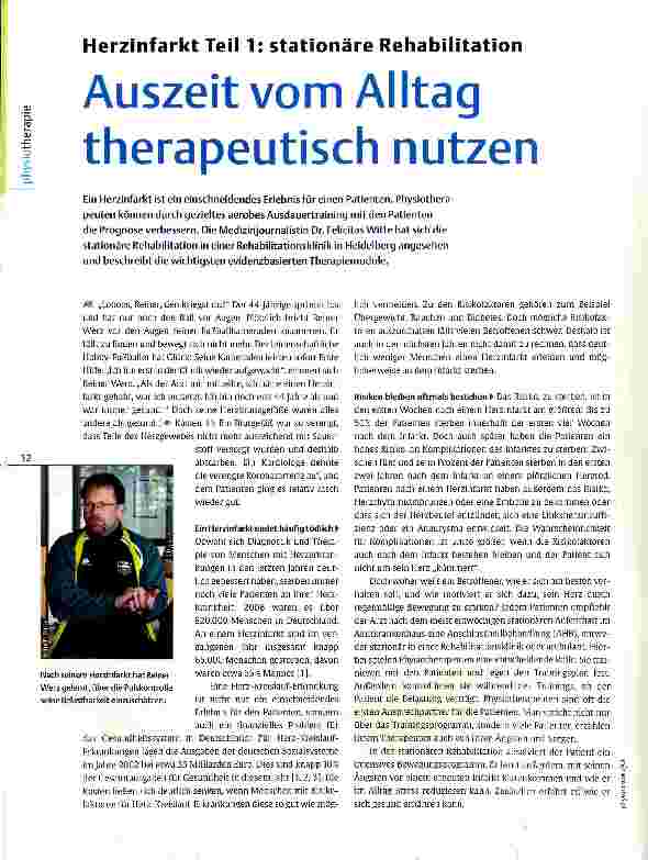 Vorschauseite 1: Herzinfarkt Teil 1: stationäre Rehabilitation Auszeit vom Alltag therapeutisch nutzen