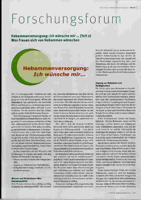 Vorschauseite 1: Forschungsforum Hebammenversorgung: Ich wünsche mir... (Teil 2) Was Frauen sich von Hebammen wünschen