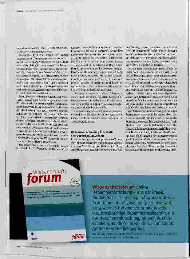 Vorschauseite 2: Forschungsforum Hebammenversorgung: Ich wünsche mir... (Teil 2) Was Frauen sich von Hebammen wünschen