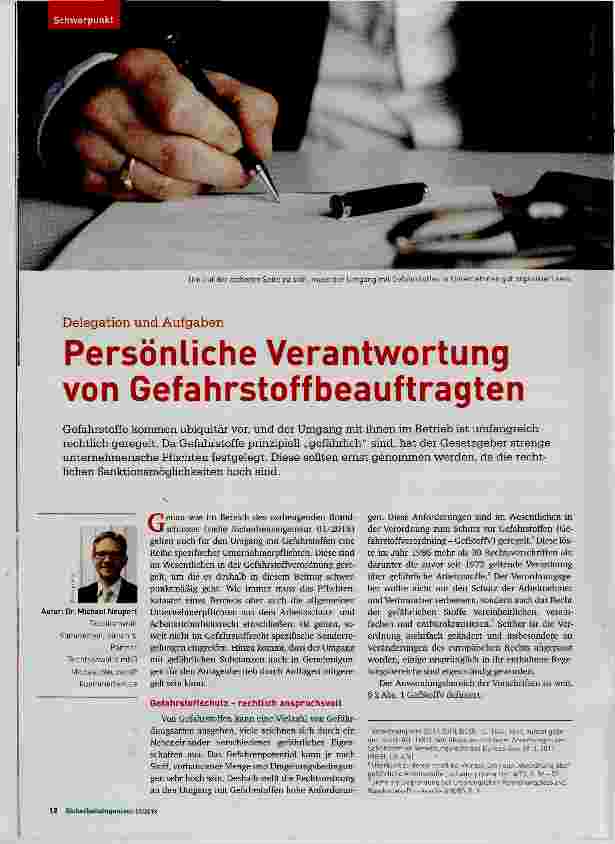Vorschauseite 1: Persönliche Verantwortung von Gefahrstoffbeauftragten