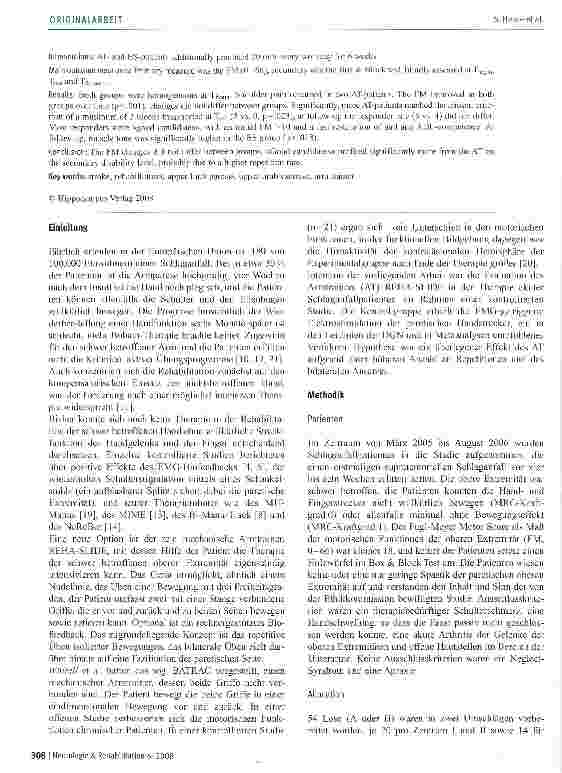 Vorschauseite 2: Evaluation eines mechanischen Armtrainers im Rahmen einer einfach verbündeten, randomisierten Studie