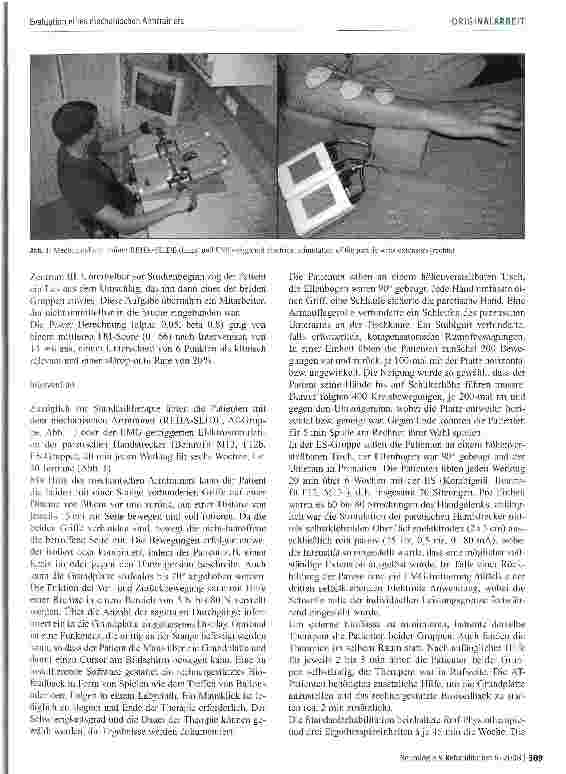 Vorschauseite 3: Evaluation eines mechanischen Armtrainers im Rahmen einer einfach verbündeten, randomisierten Studie