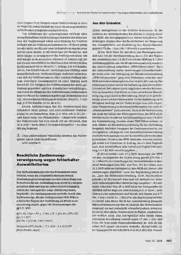 Vorschauseite 3: Vertreter des Dienststellenleiters gegenüber dem Personalrat