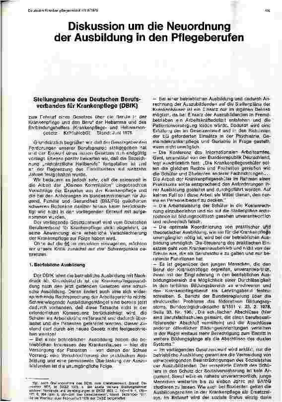 Vorschauseite 1: Diskussion um die Neuordnung der Ausbildung in den Pflegeberufen