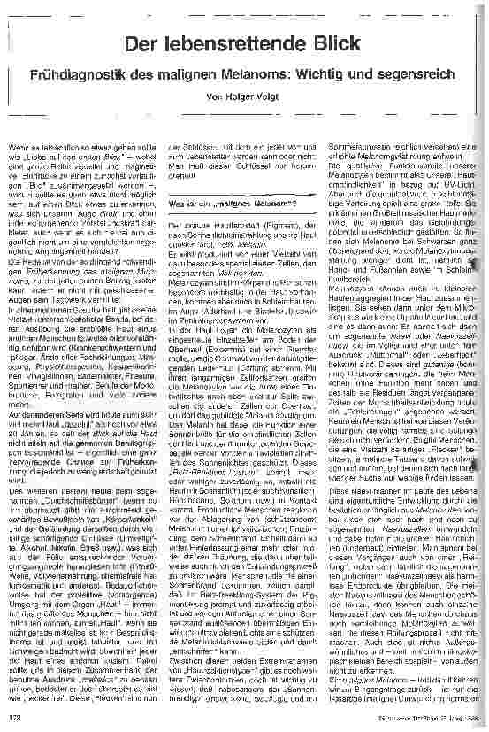 Vorschauseite 1: Der lebensrettende Blick Frühdiagnostik des malignen Melanoms: Wichtig und segensreich
