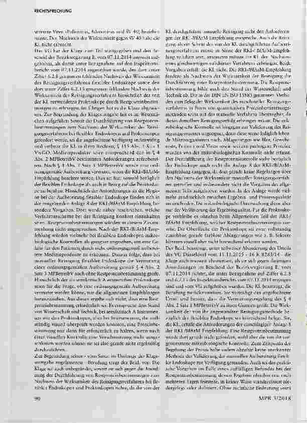 Vorschauseite 2: Aufbereitung von Medizinprodukten § 8 Abs. 1 MPBetreibV, §§ 14, 28 Abs. 1, Abs. 2 Satz 1 MPG