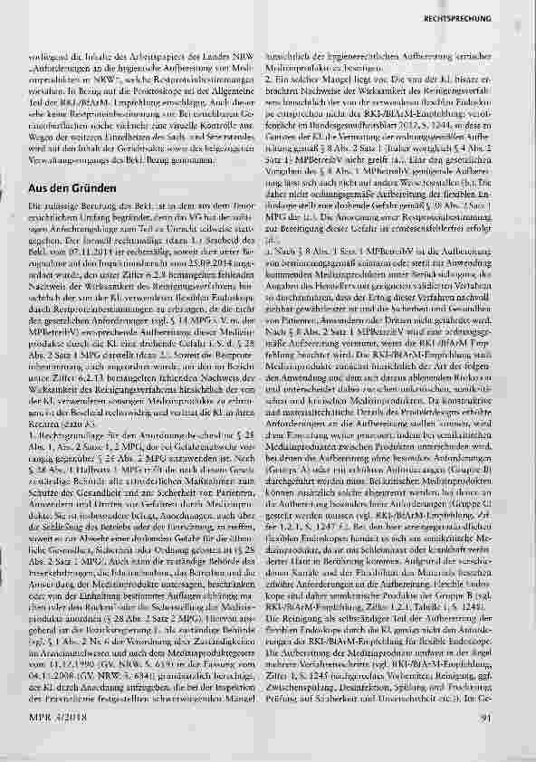 Vorschauseite 3: Aufbereitung von Medizinprodukten § 8 Abs. 1 MPBetreibV, §§ 14, 28 Abs. 1, Abs. 2 Satz 1 MPG