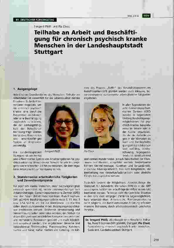 Vorschauseite 1: Teilhabe an Arbeit und Beschäftigung für chronisch psychisch kranke Menschen in der Landeshauptstadt Stuttgart