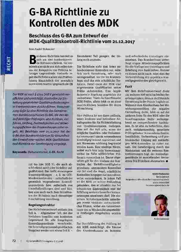 Vorschauseite 1: G-BA Richtlinie zu Kontrollen des MDK