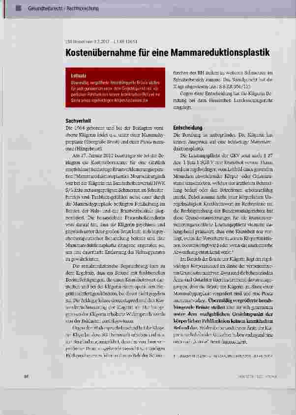 Vorschauseite 1: Kostenübernahme für eine Mammareduktionsplastik